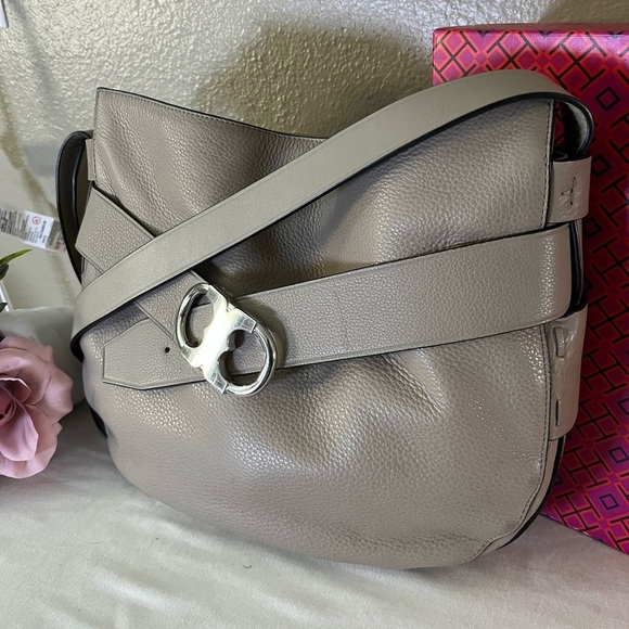 Tory Burch Gemini Link Hobo Crossbody Bag French Gray Pebbled Leather - Picture 5 of 17